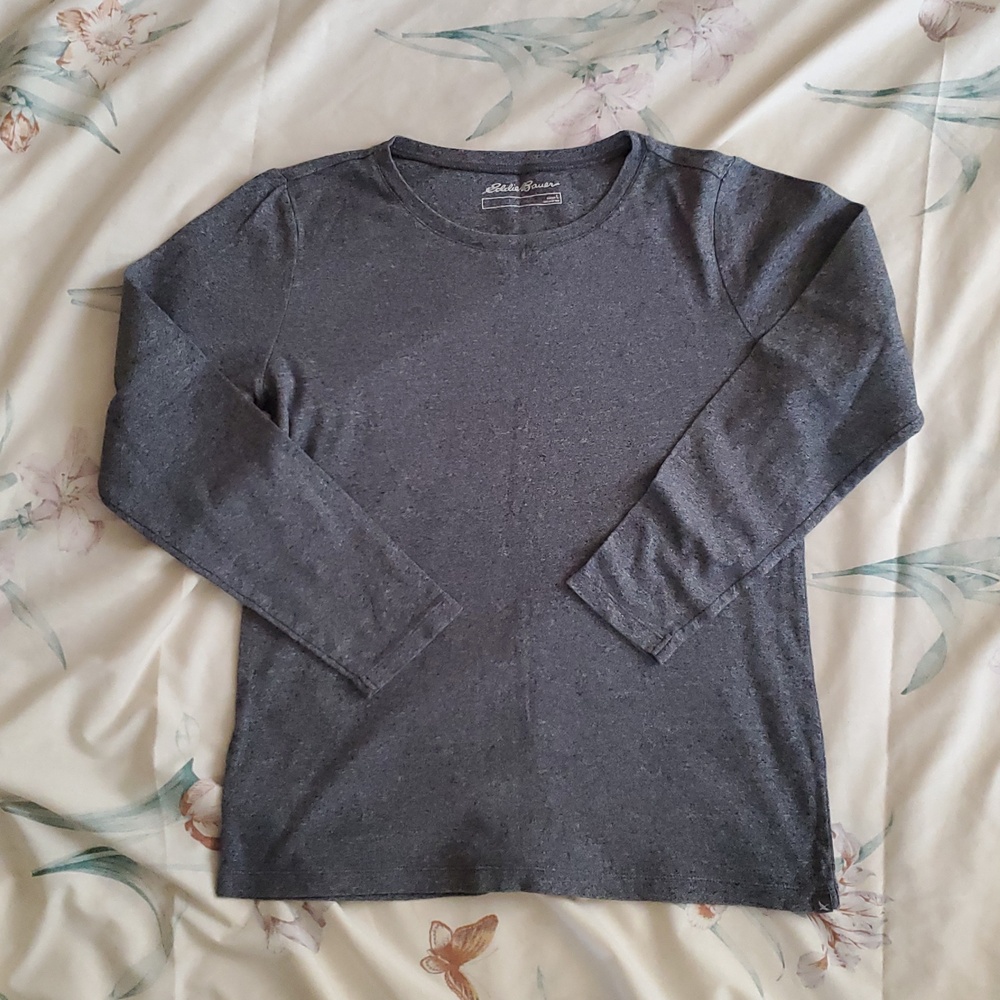 Eddie Bauer Women's Long Sleeve Top Gray Black Size Large GUC